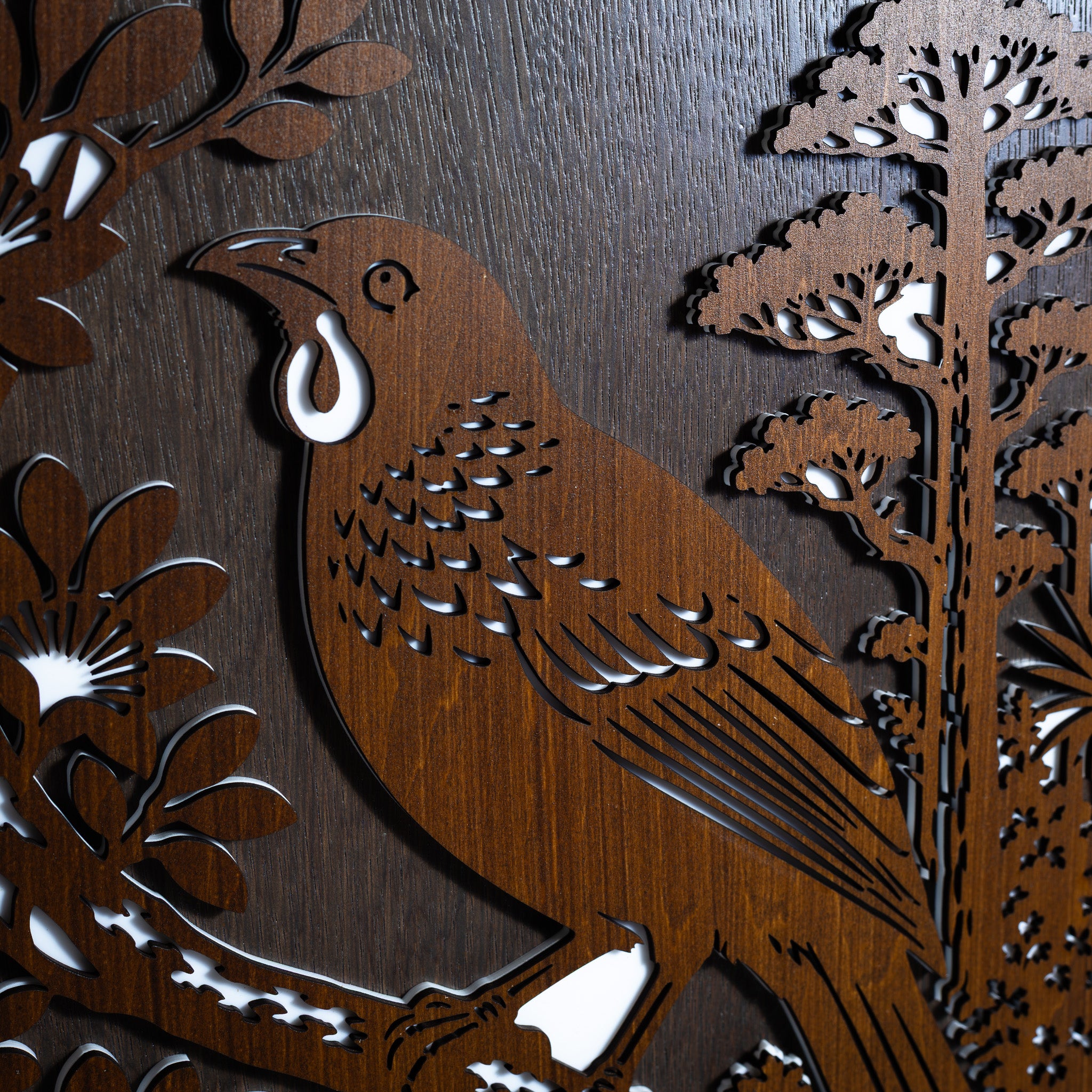 North Island Kōkako – A3 Signature Wall Art (Oak or Walnut)