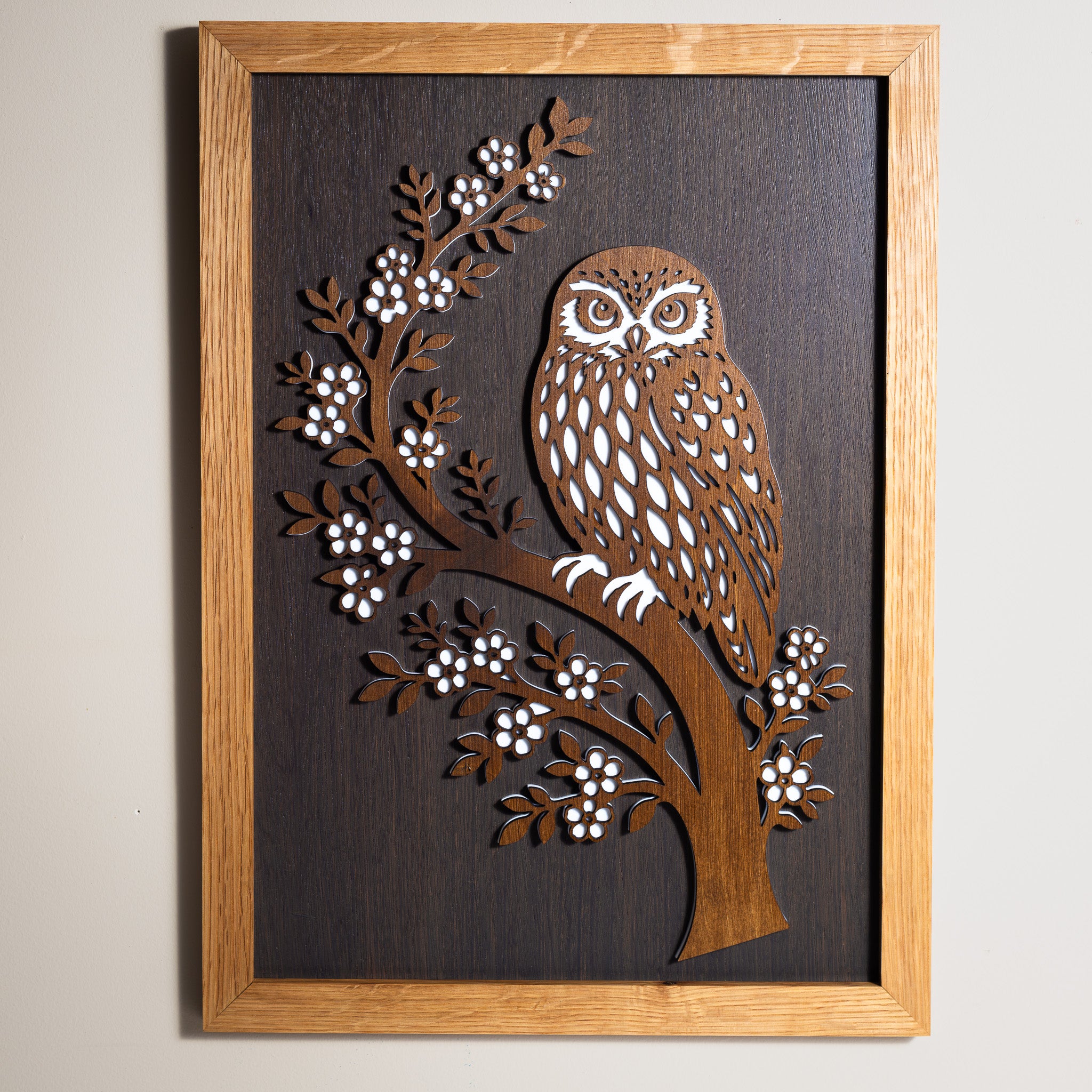 Morepork / Ruru – A3 Signature Wall Art (Oak or Walnut)