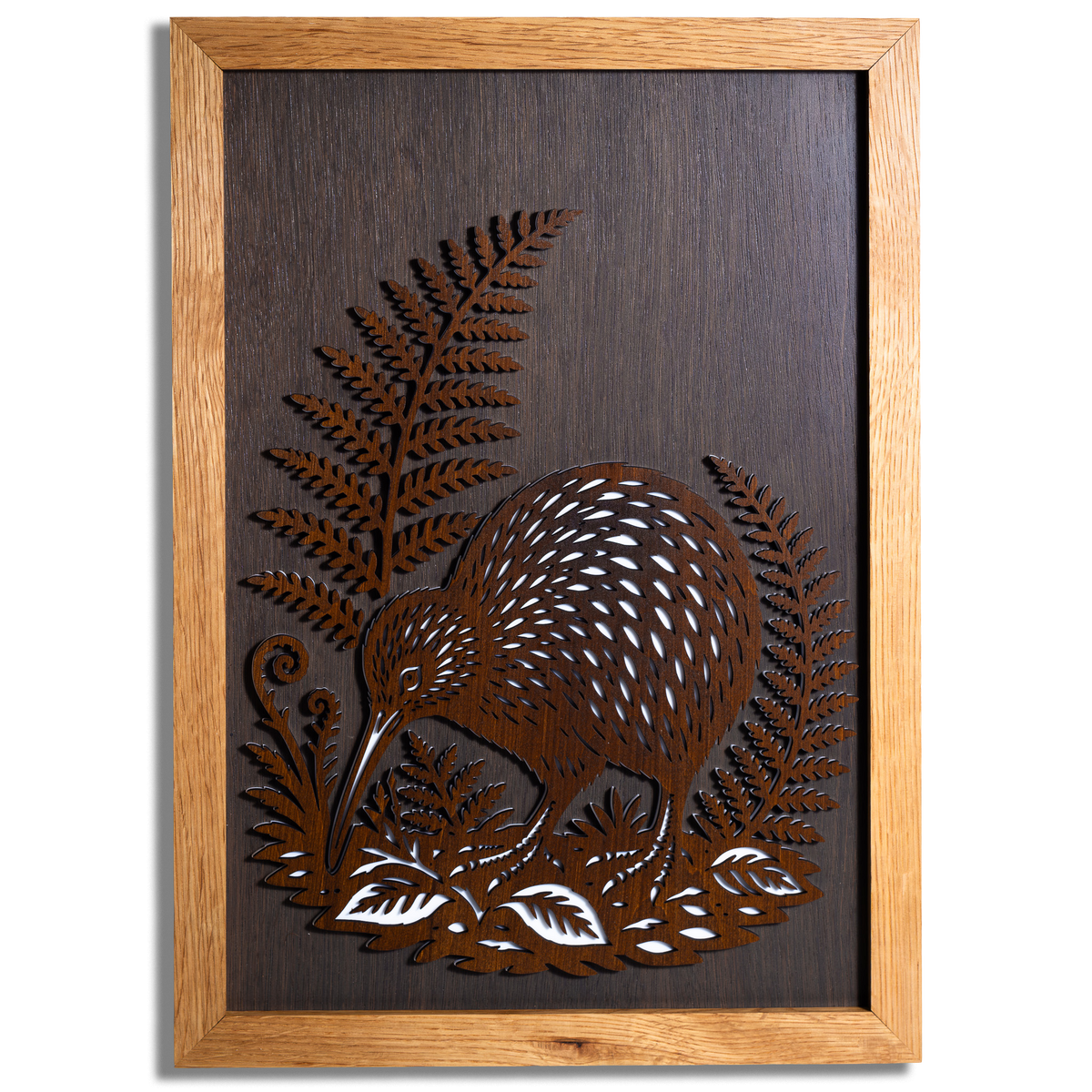 Kiwi Layered Wall Art – A3, Oak or Walnut Frame