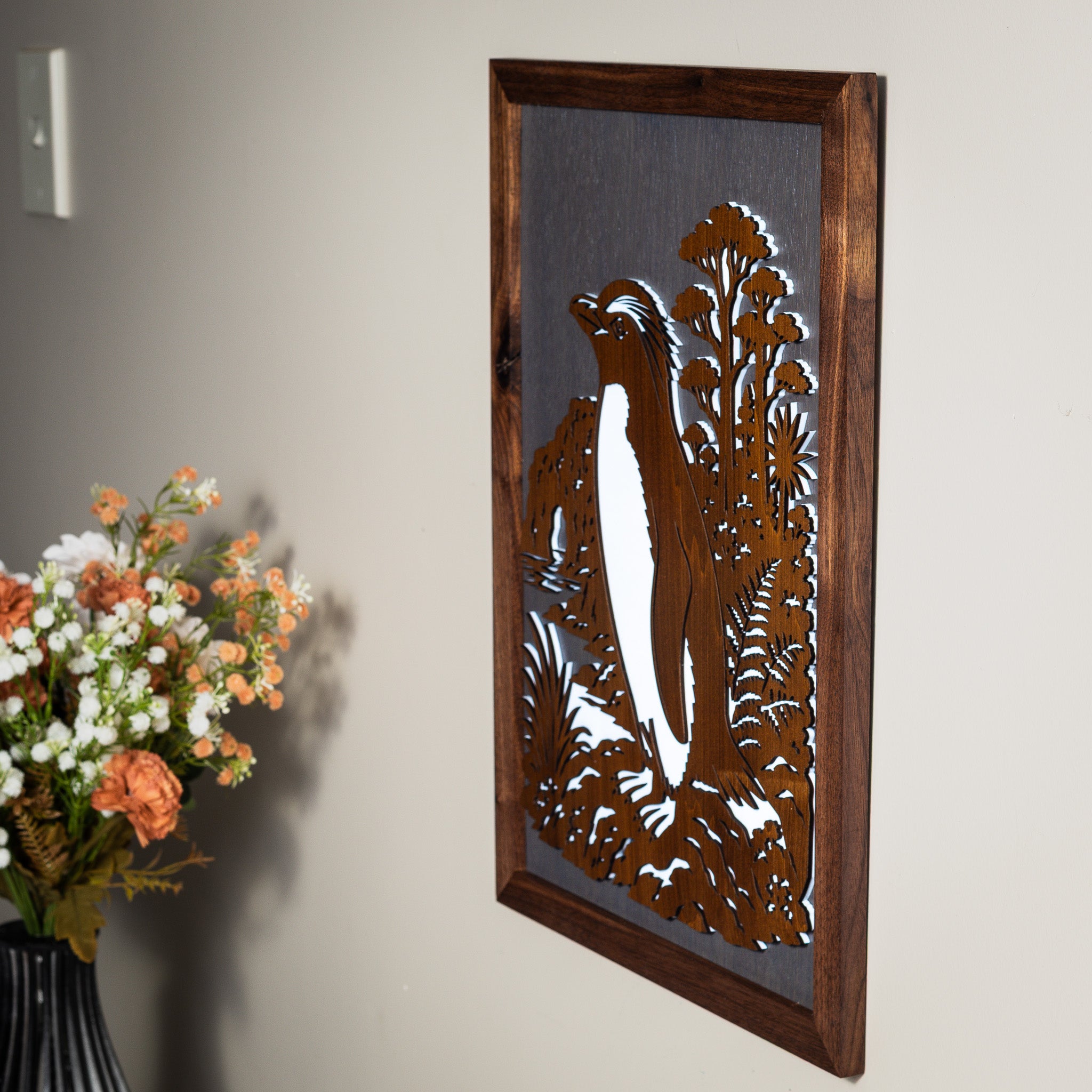Fiordland Crested Penguin / Tawaki – A3 Signature Wall Art (Oak or Walnut)