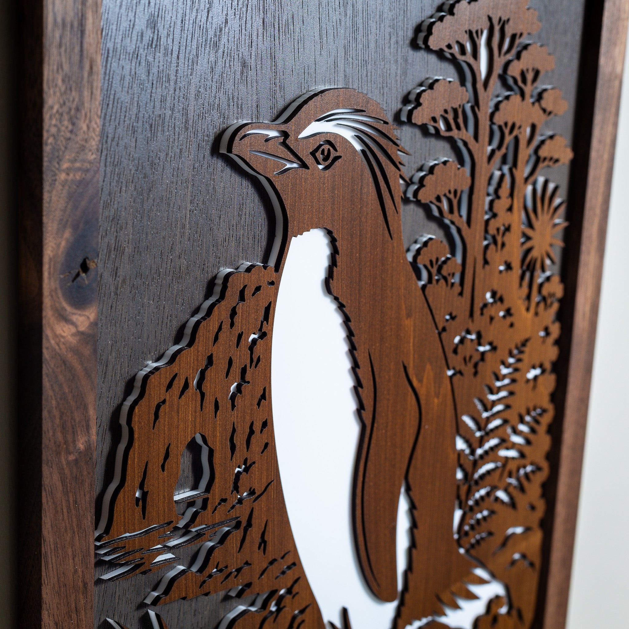 Fiordland Crested Penguin / Tawaki – A3 Signature Wall Art (Oak or Walnut)