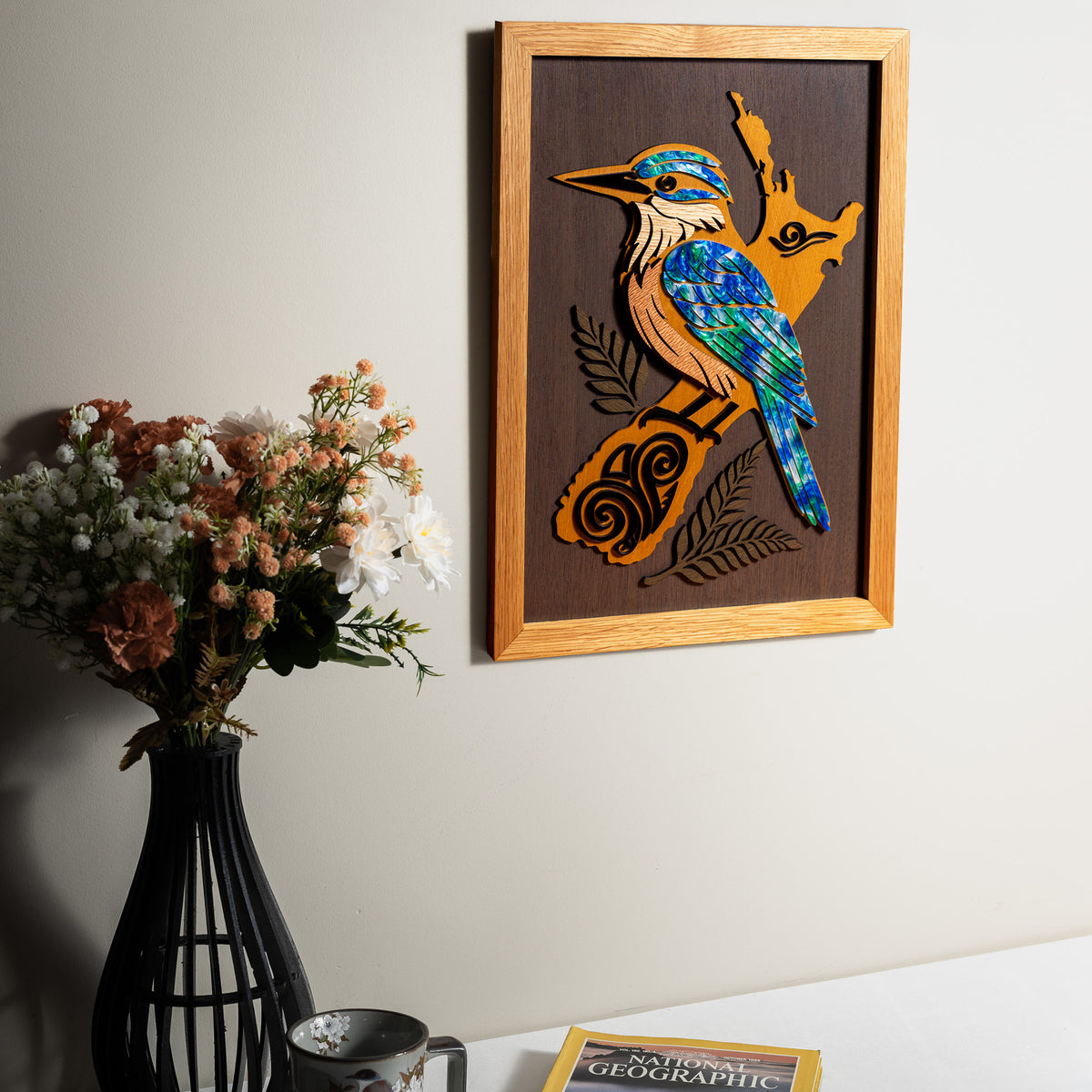 Kingfisher / Kōtare Layered Timber Wall Art – A3