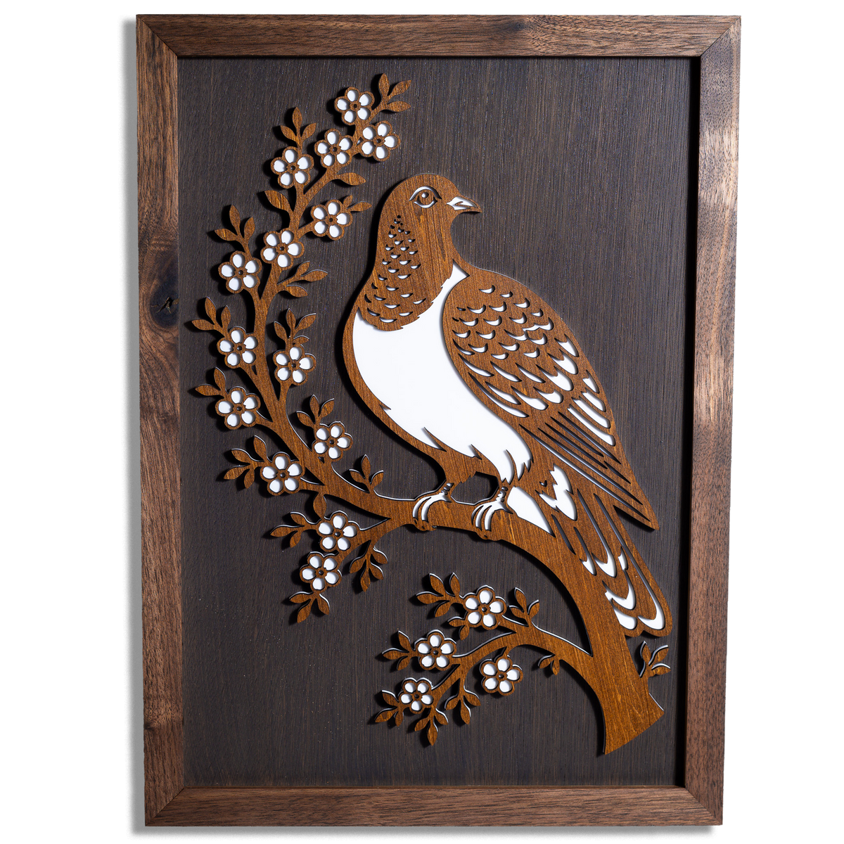 Kererū Layered Wall Art – A3, Oak or Walnut Frame