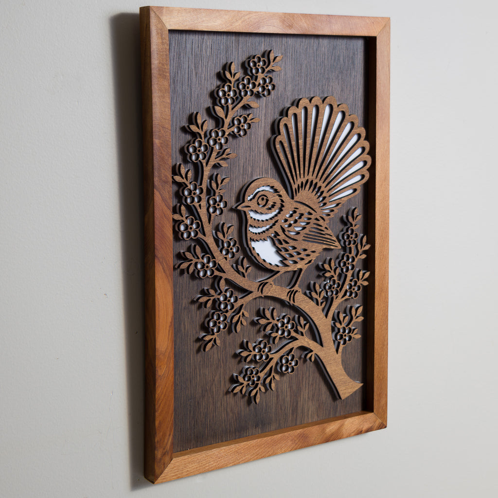 New Zealand Fantail / Pīwakawaka - 3-Layer Framed Wall Art