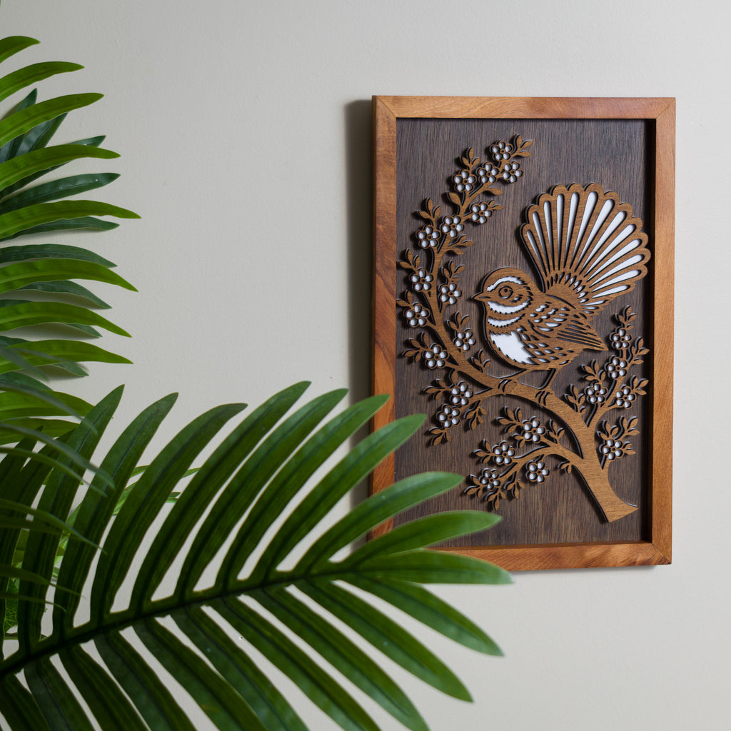 New Zealand Fantail / Pīwakawaka - 3-Layer Framed Wall Art