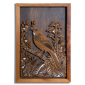 North Island kōkako layered timber wall art in a macrocarpa frame, front view