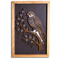 Kārearea NZ falcon layered timber wall art in a macrocarpa frame, front view