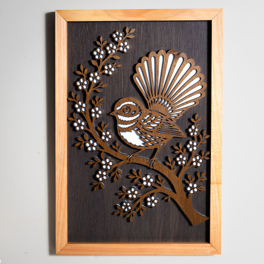 New Zealand Fantail / Pīwakawaka - 3-Layer Framed Wall Art