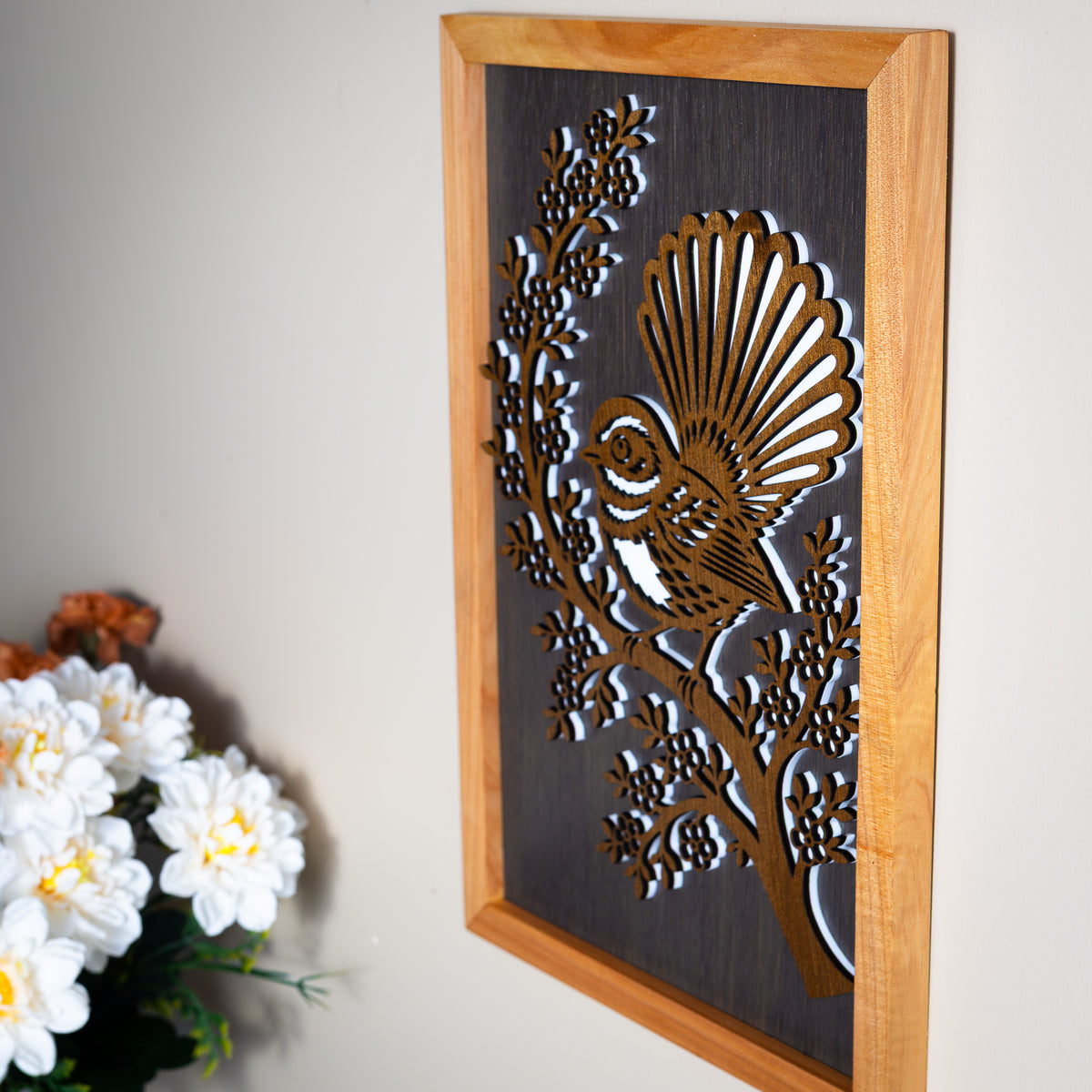 New Zealand Fantail / Pīwakawaka - 3-Layer Framed Wall Art