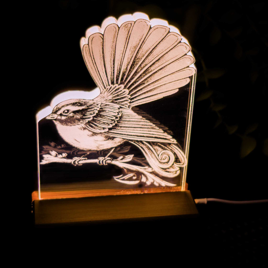 Fantail – Acrylic LED Light (USB, Matai base) | Handmade NZ Timber | furnACE