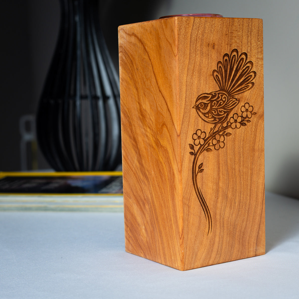 Large Macrocarpa Candle Holder | NZ Bird Engraved Timber Gift