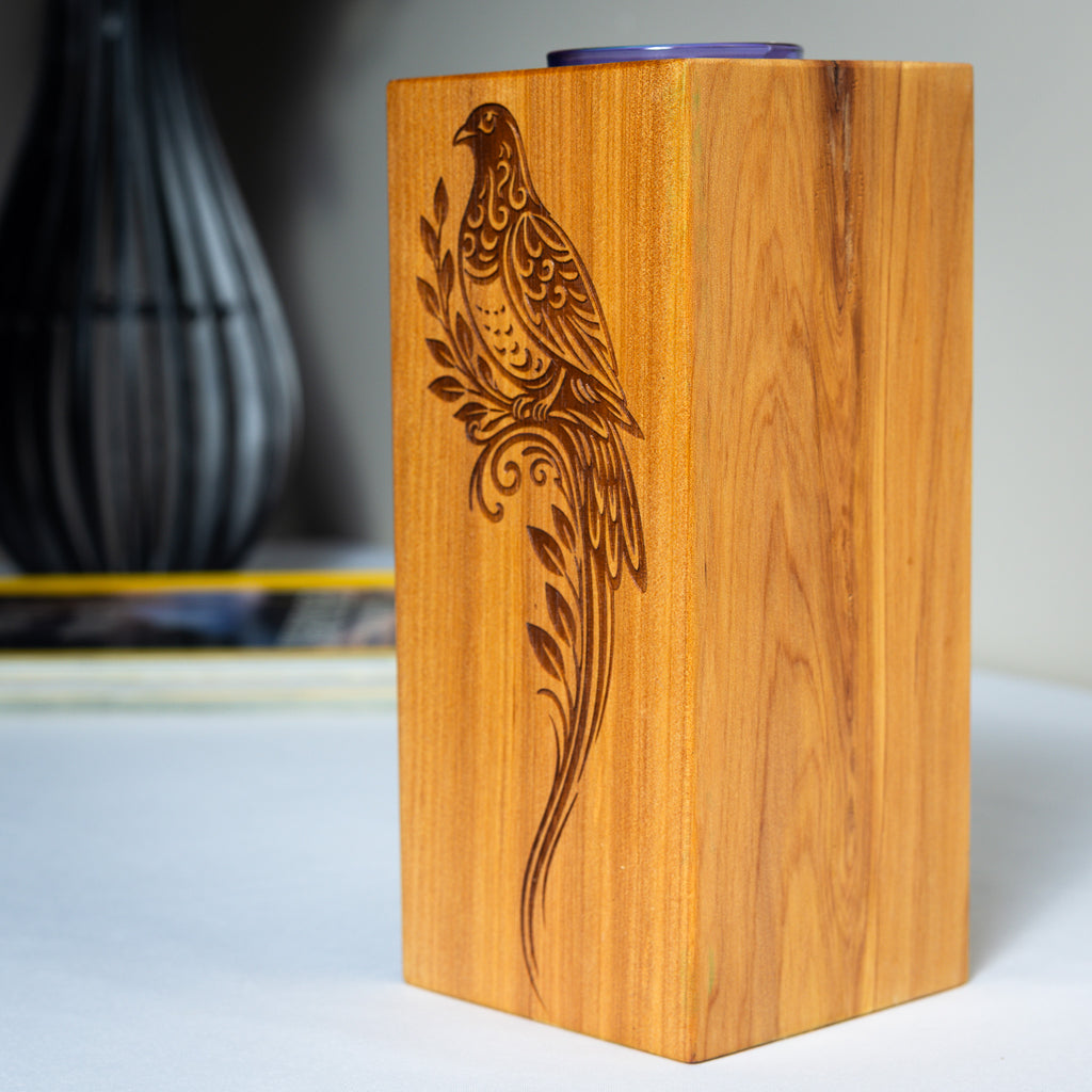 Large Macrocarpa Candle Holder | NZ Bird Engraved Timber Gift