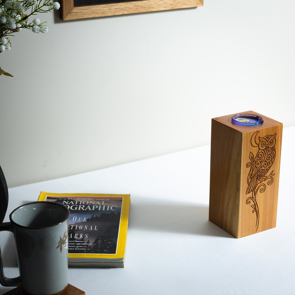 Large Macrocarpa Candle Holder | NZ Bird Engraved Timber Gift