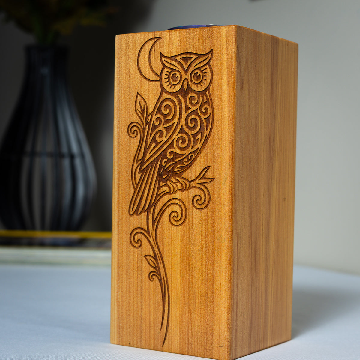 Large Macrocarpa Candle Holder | NZ Bird Engraved Timber Gift