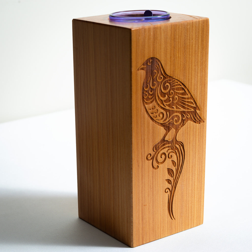 Large Macrocarpa Candle Holder | NZ Bird Engraved Timber Gift
