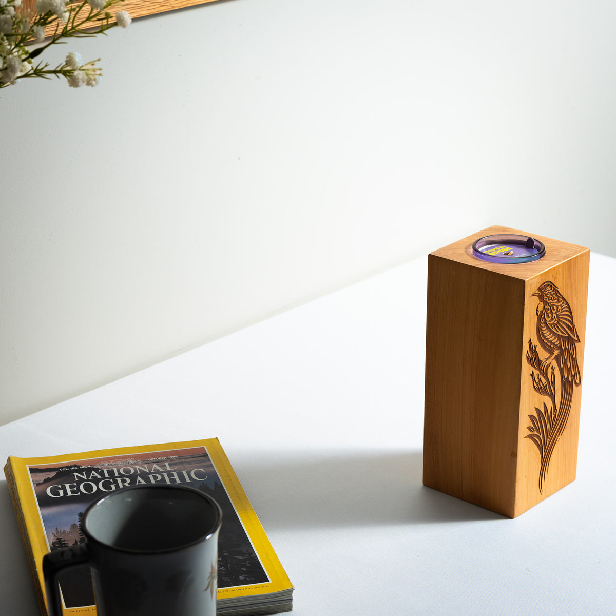 Large Macrocarpa Candle Holder | NZ Bird Engraved Timber Gift