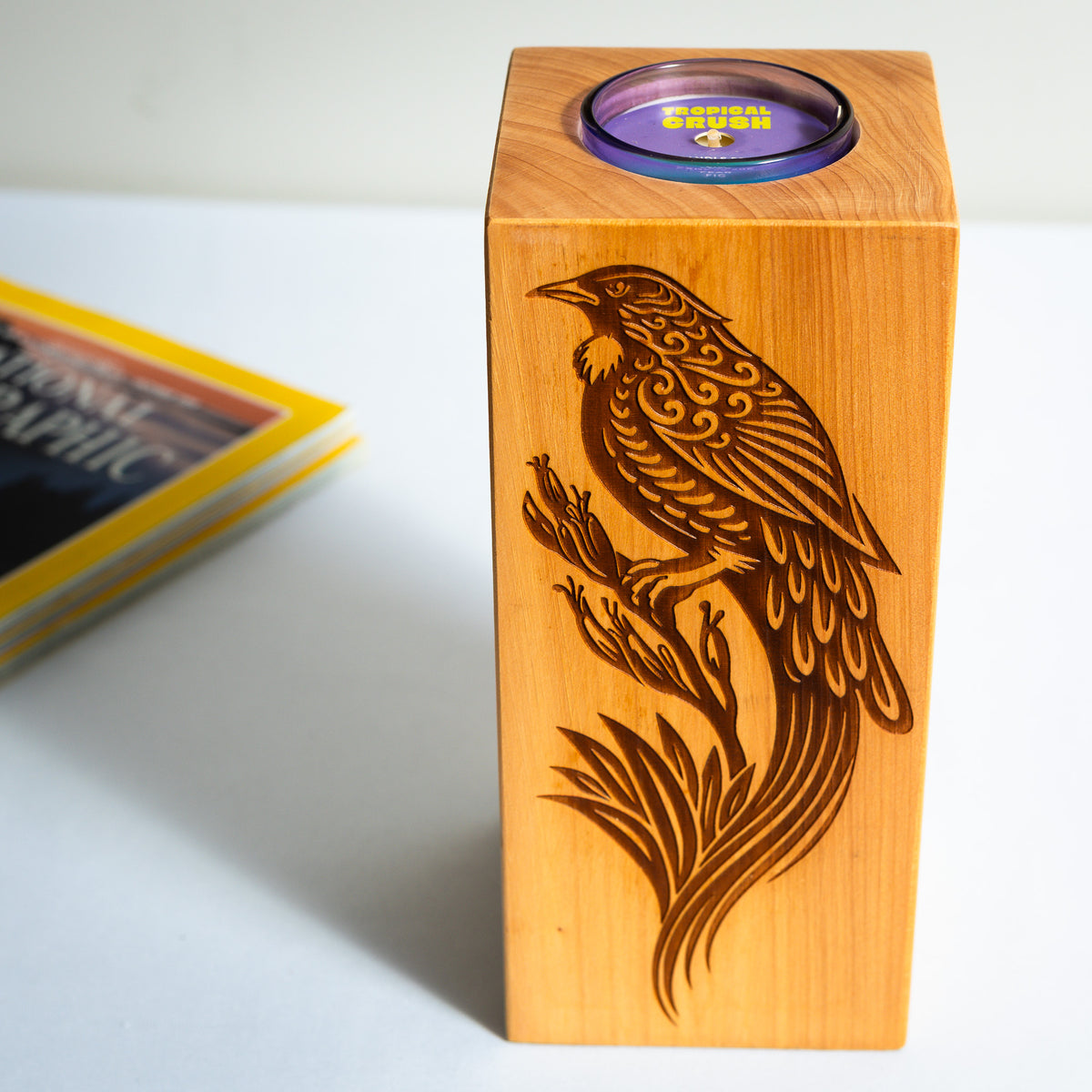Large Macrocarpa Candle Holder | NZ Bird Engraved Timber Gift