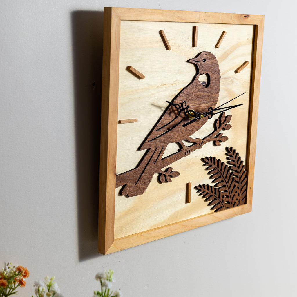 NZ Tui Wall Clock (315×315mm) | Silent Sweep