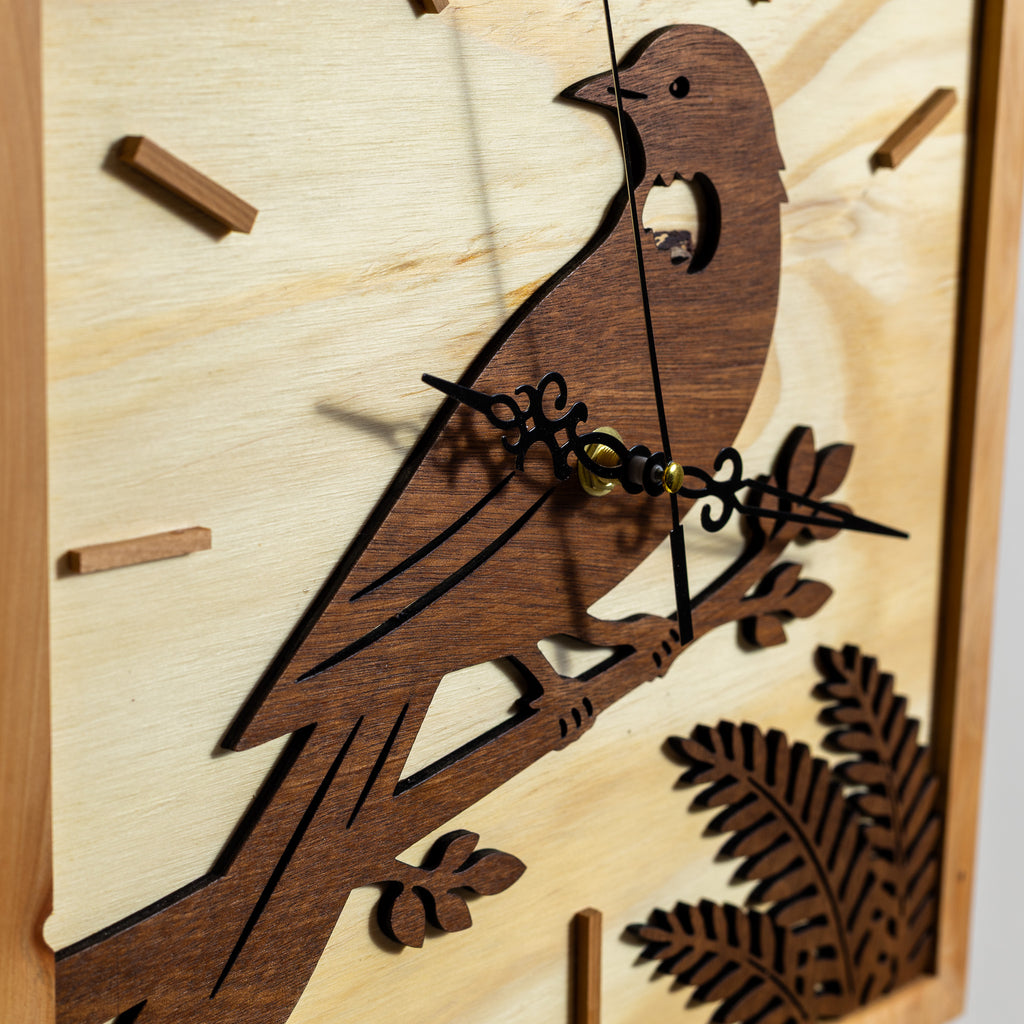 NZ Tui Wall Clock (315×315mm) | Silent Sweep