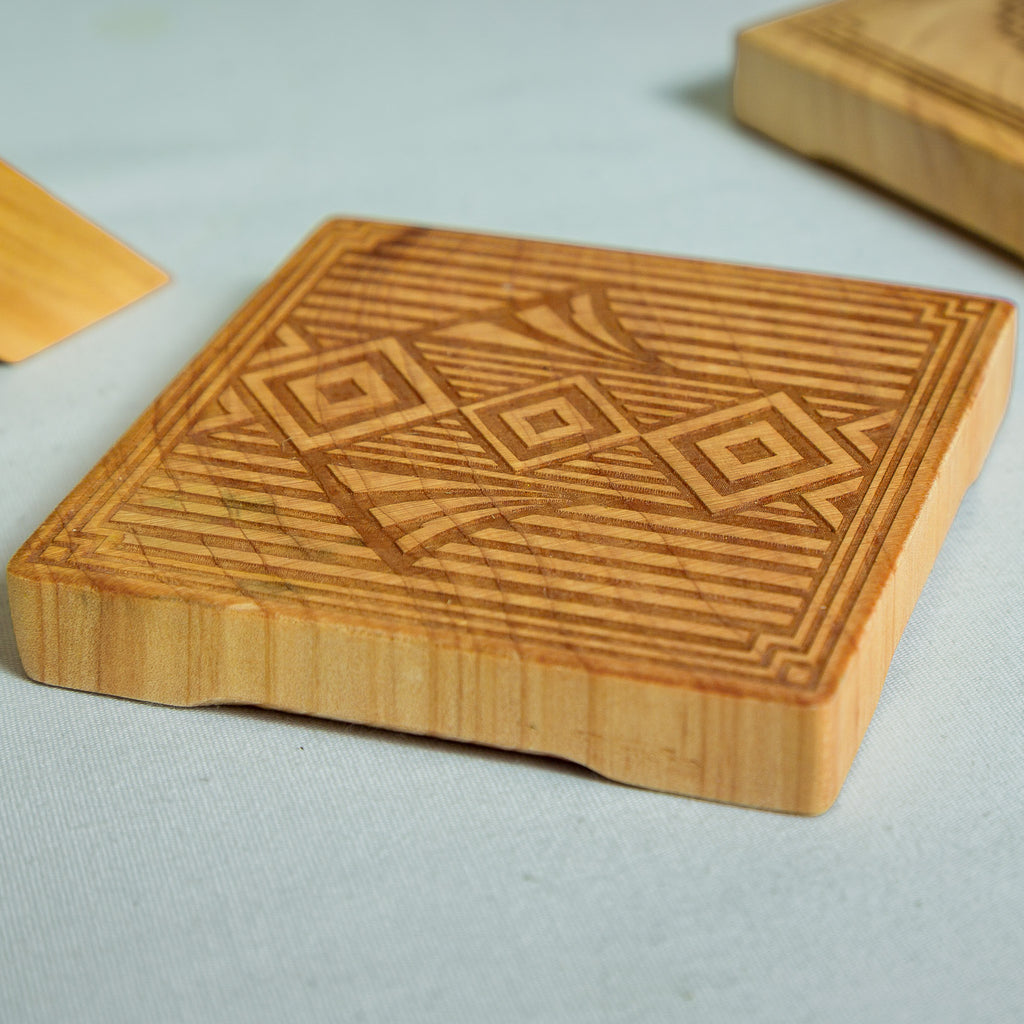 Art Deco Coaster Set, Handmade NZ Macrocarpa Timber (Set of 6)
