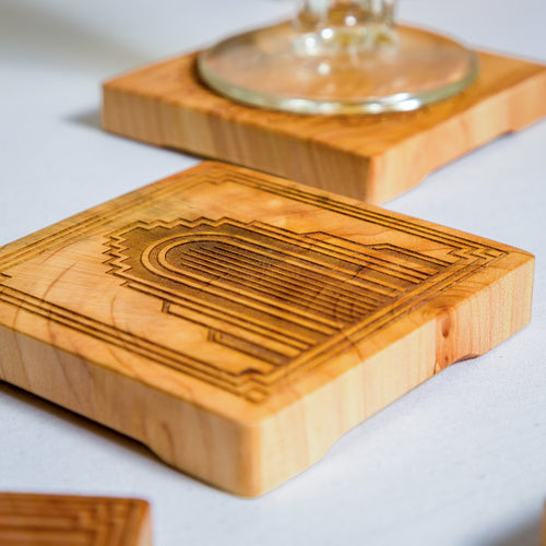 Art Deco Coaster Set, Handmade NZ Macrocarpa Timber (Set of 6)
