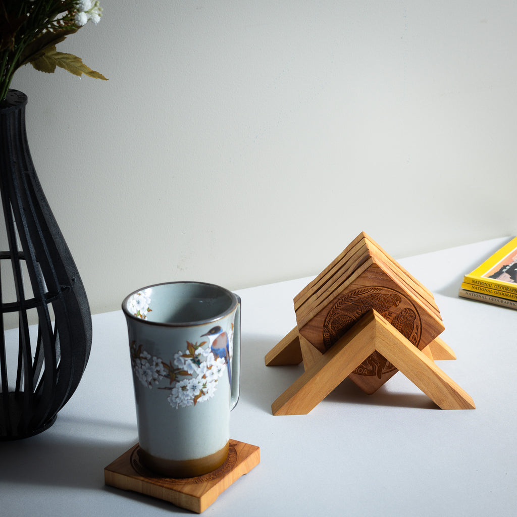 Birds of Aotearoa Coaster Set, Handmade NZ Macrocarpa Timber (Set of 5)