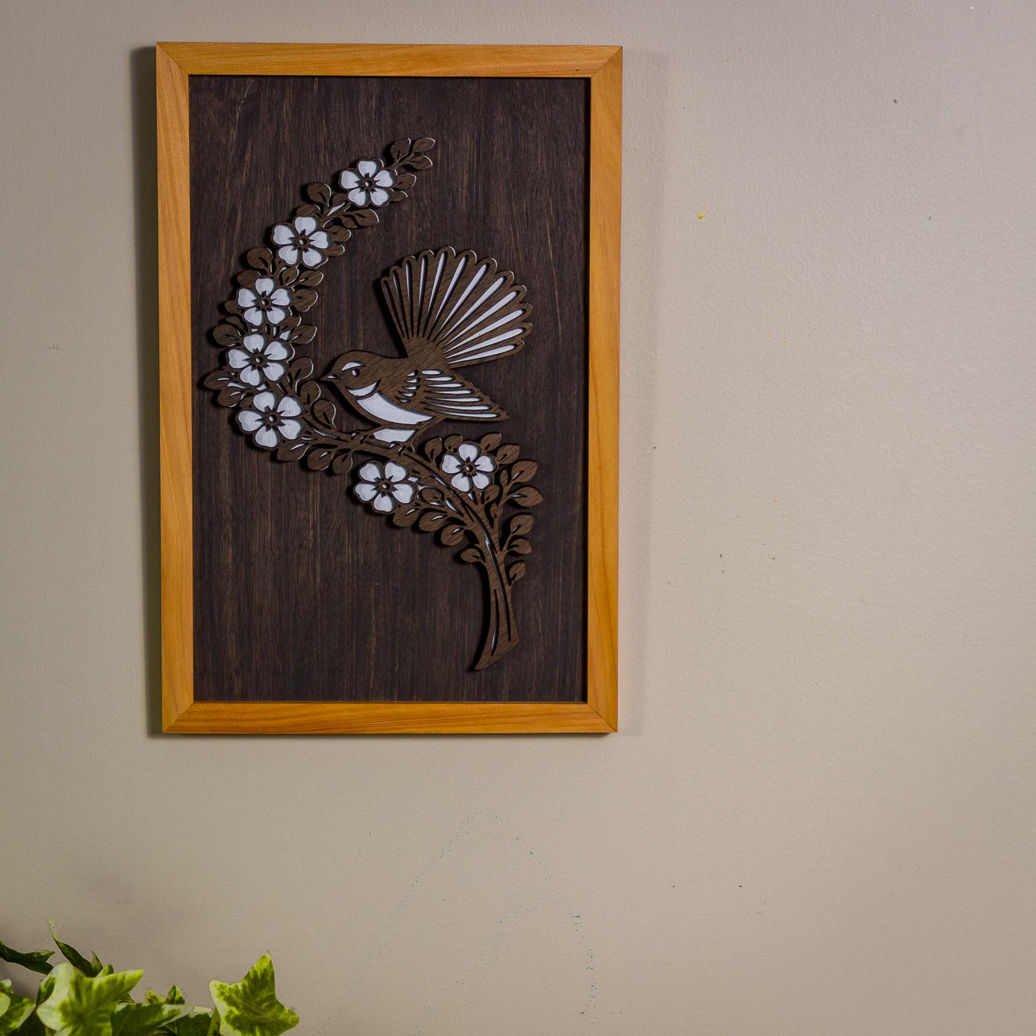 Fantail / Piwakawaka NZ Bird Wall Art, Handmade Timber A4