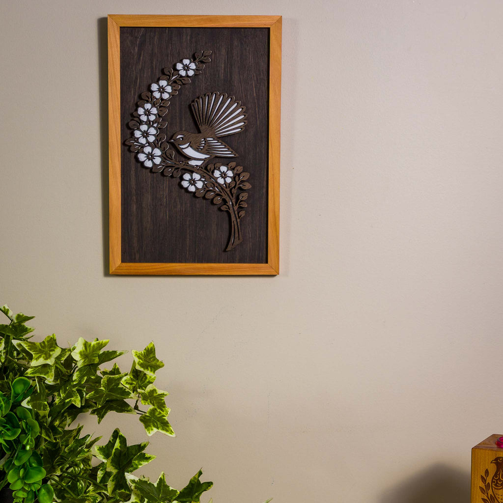 Fantail / Piwakawaka NZ Bird Wall Art, Handmade Timber A4