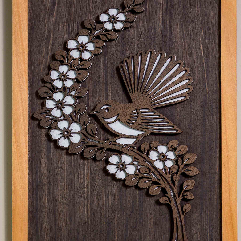 Fantail / Piwakawaka NZ Bird Wall Art, Handmade Timber A4