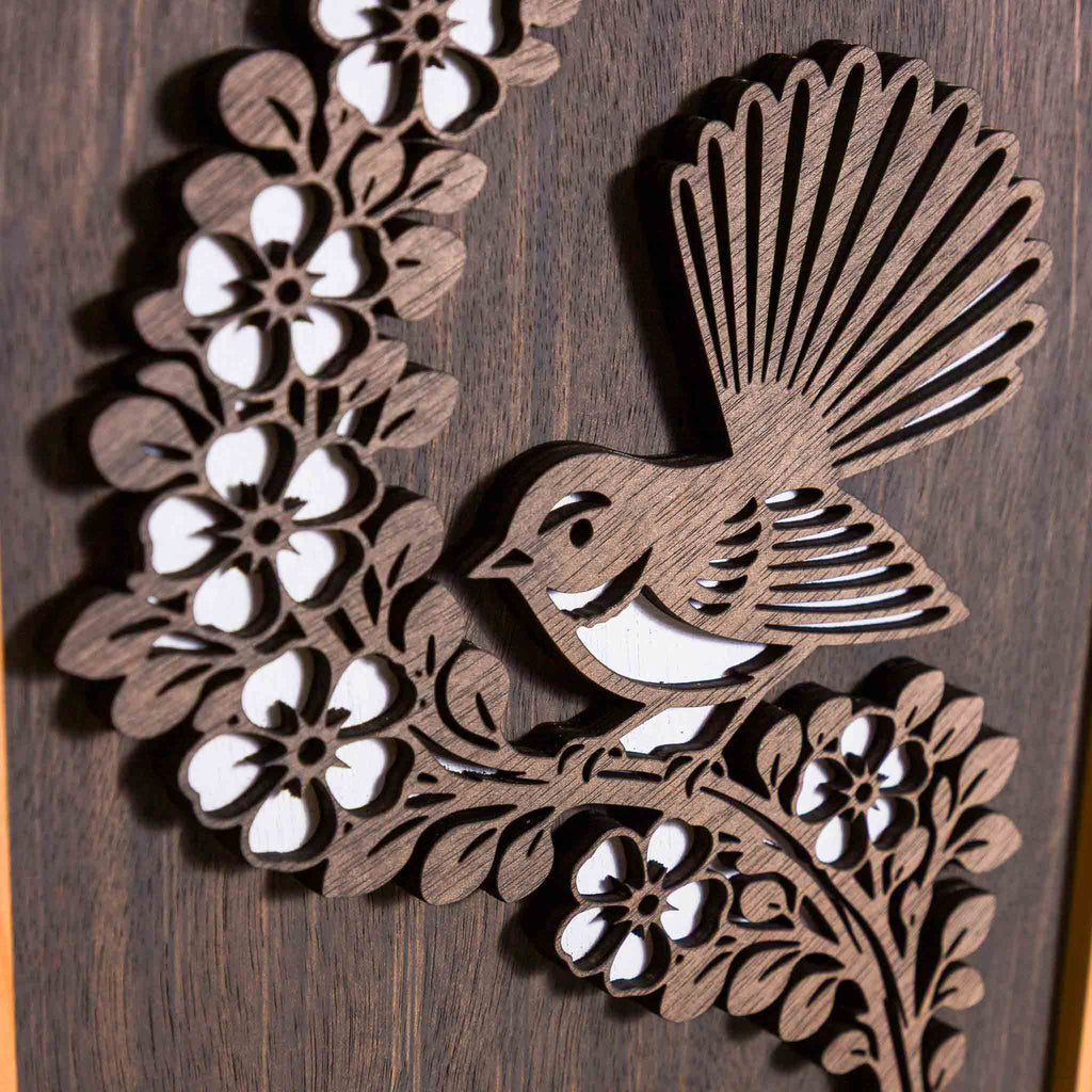Fantail / Piwakawaka NZ Bird Wall Art, Handmade Timber A4