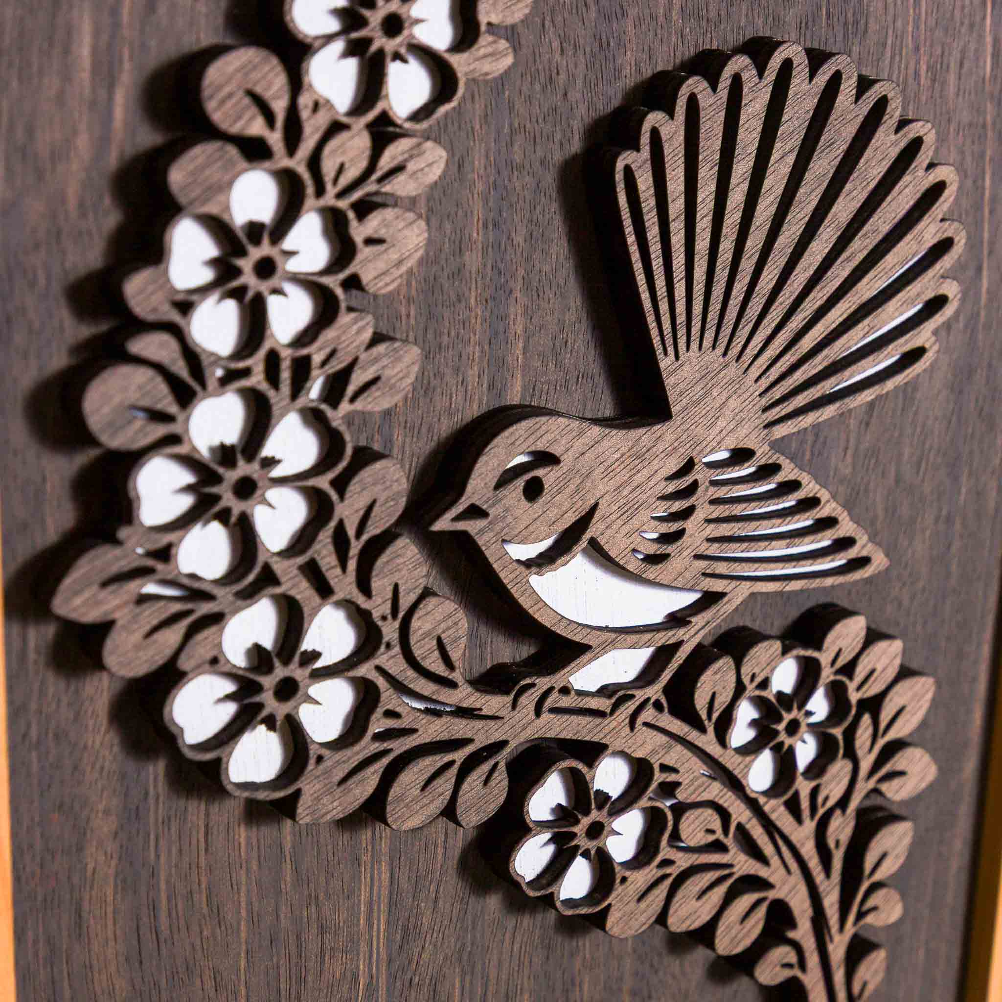 Fantail / Piwakawaka NZ Bird Wall Art, Handmade Timber A4