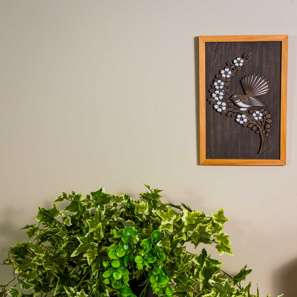Fantail / Piwakawaka NZ Bird Wall Art, Handmade Timber A4