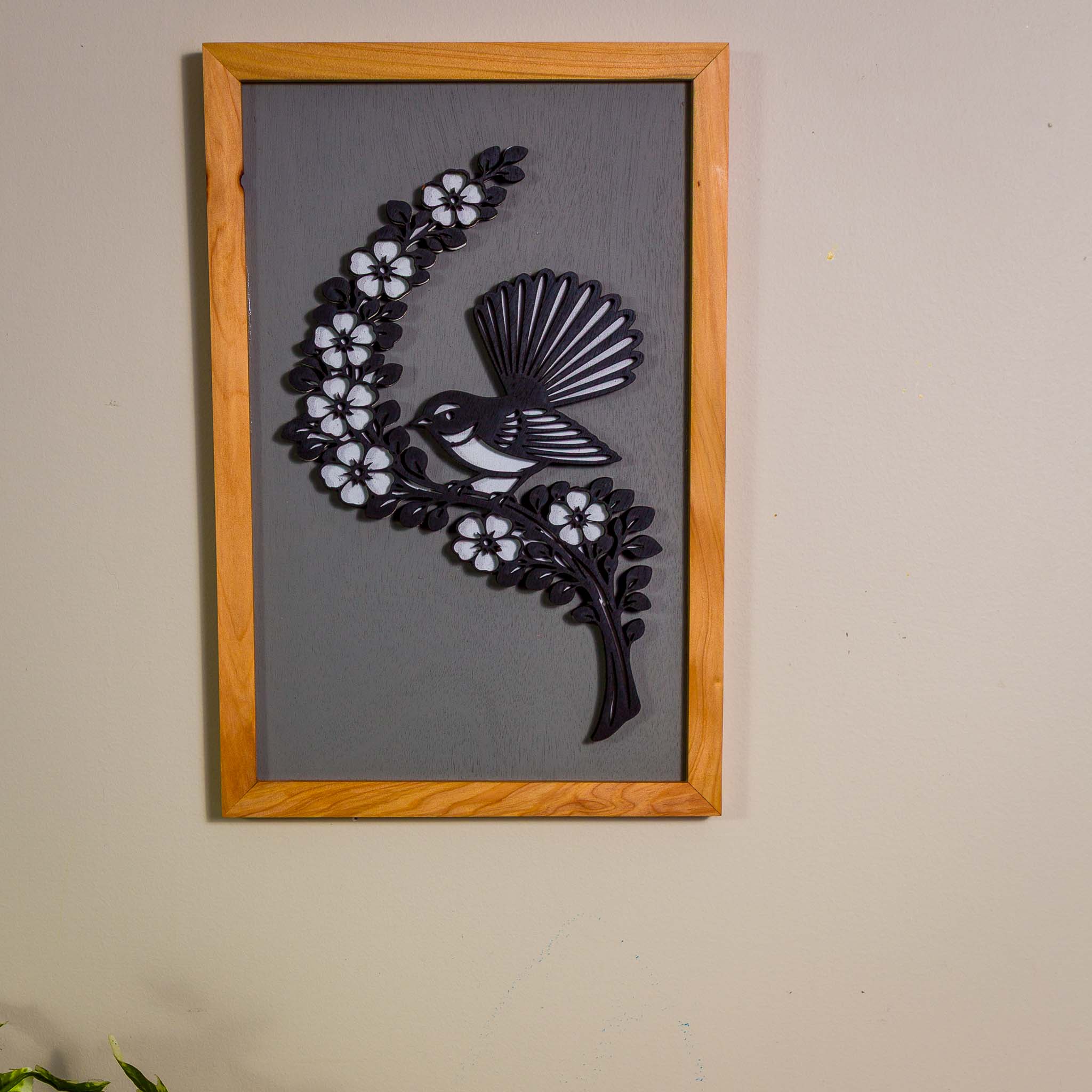 Fantail / Piwakawaka NZ Bird Wall Art, Handmade Timber A4