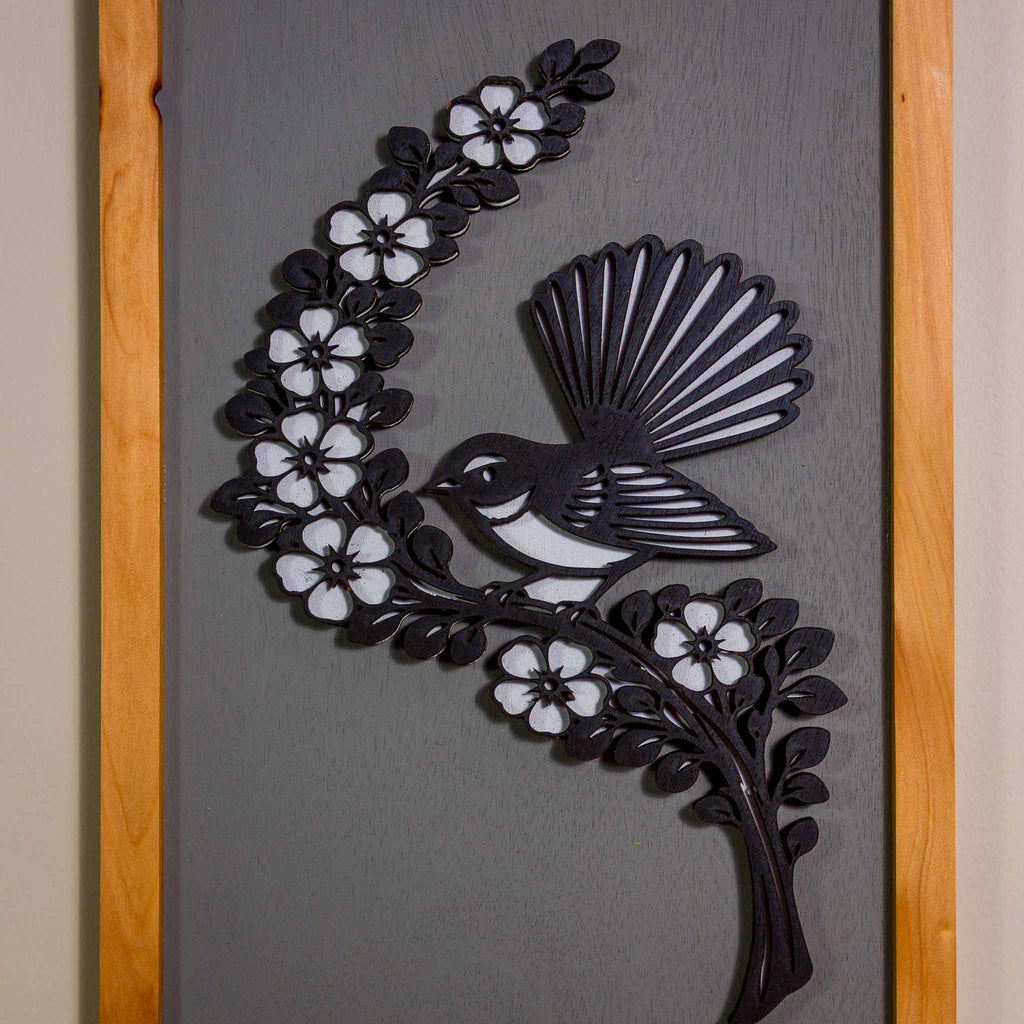 Fantail / Piwakawaka NZ Bird Wall Art, Handmade Timber A4