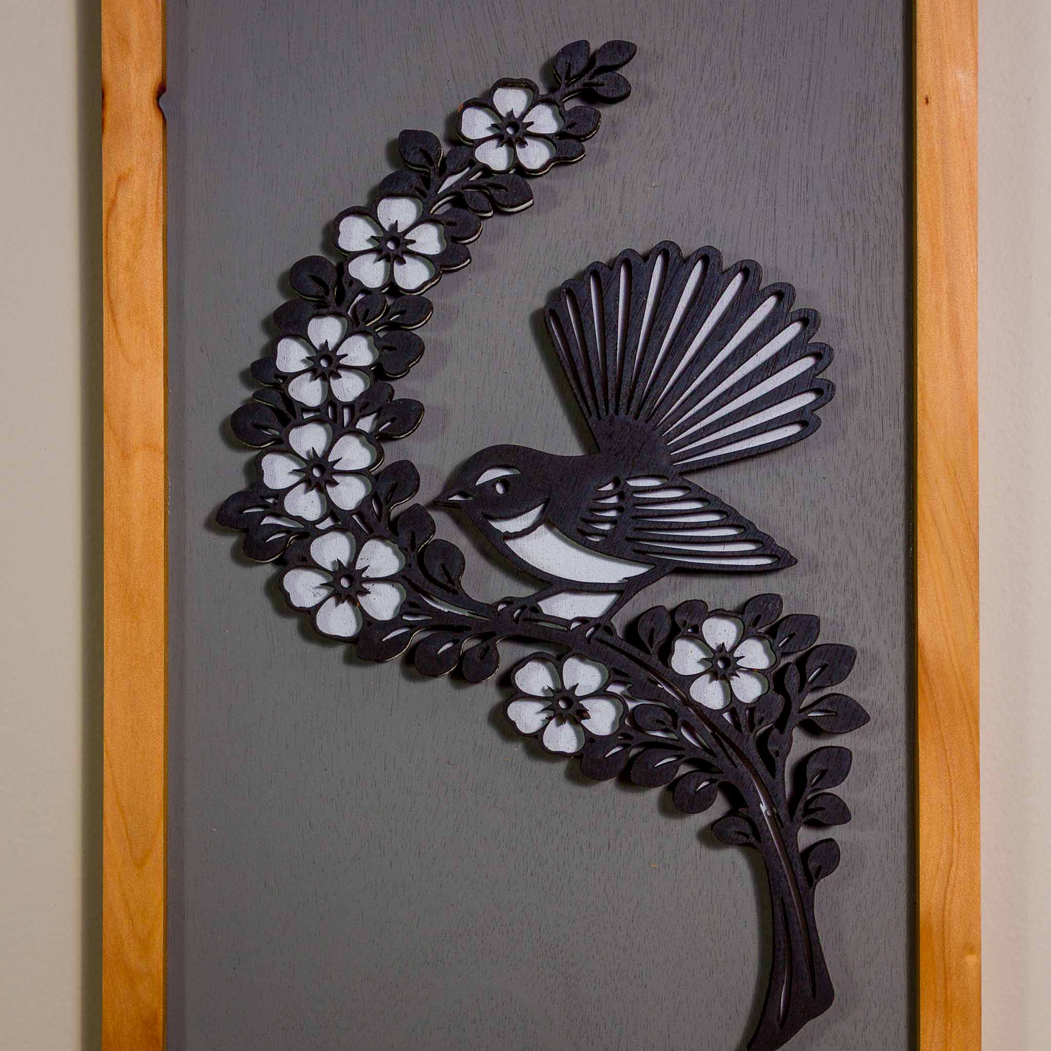 Fantail / Piwakawaka NZ Bird Wall Art, Handmade Timber A4