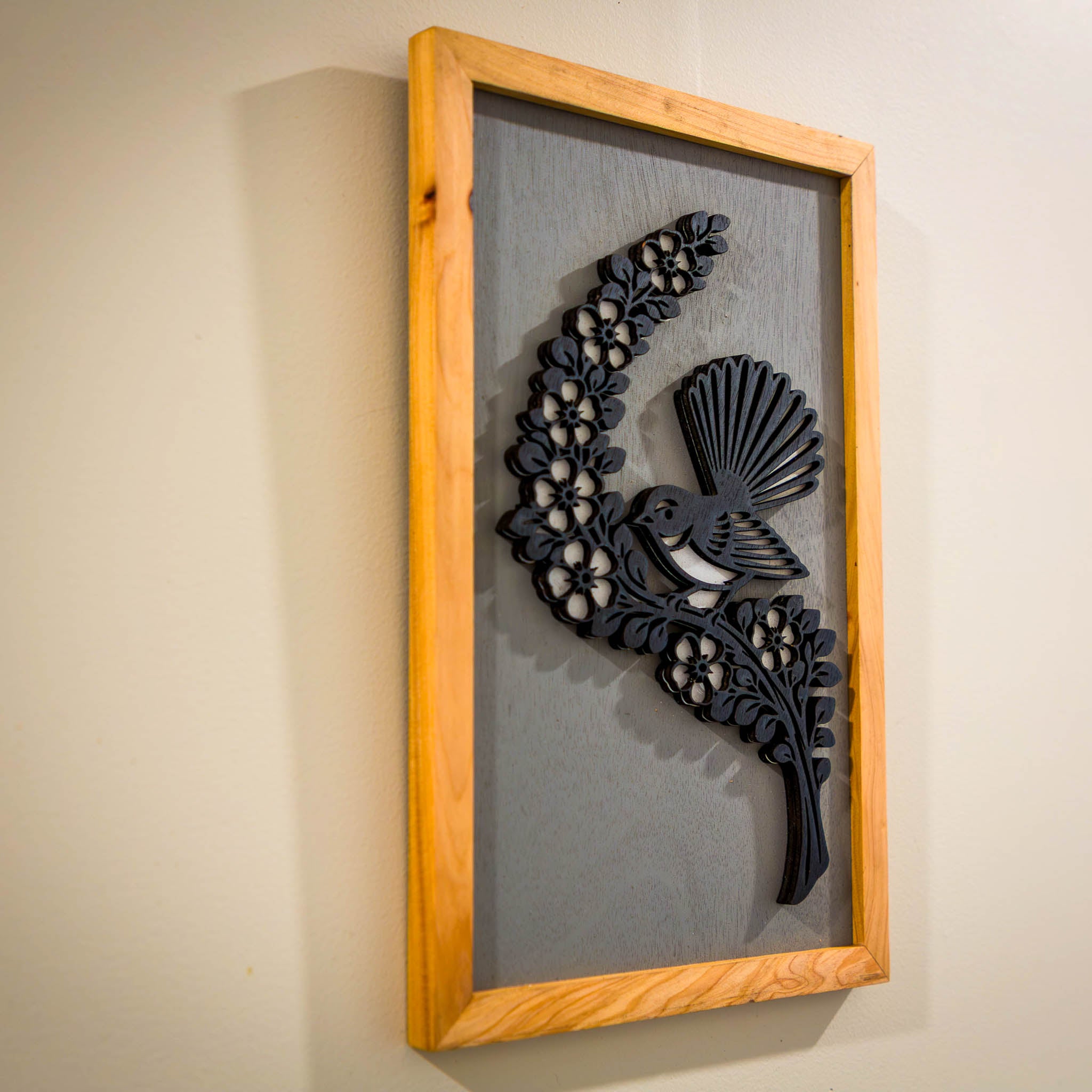 Fantail / Piwakawaka NZ Bird Wall Art, Handmade Timber A4