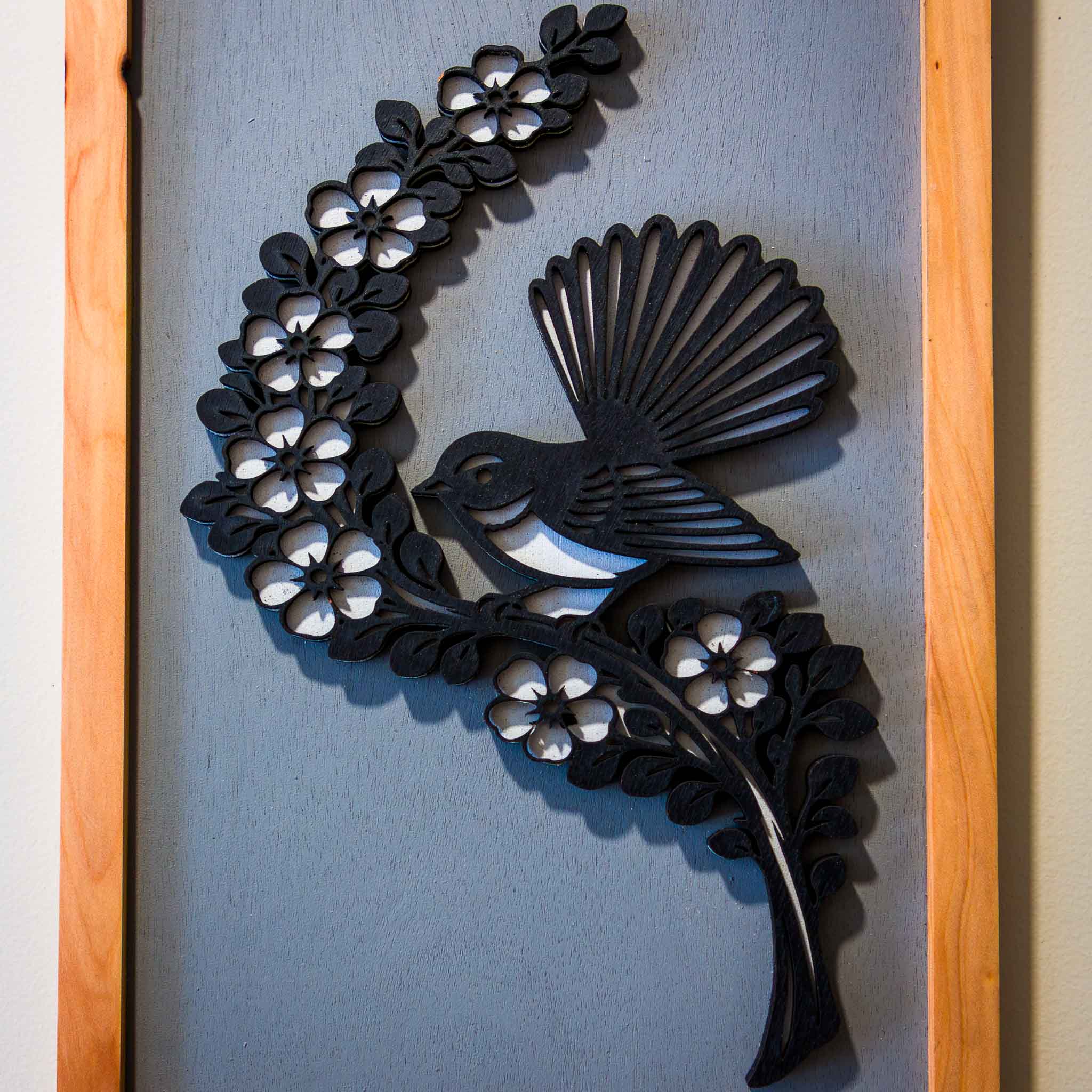 Fantail / Piwakawaka NZ Bird Wall Art, Handmade Timber A4