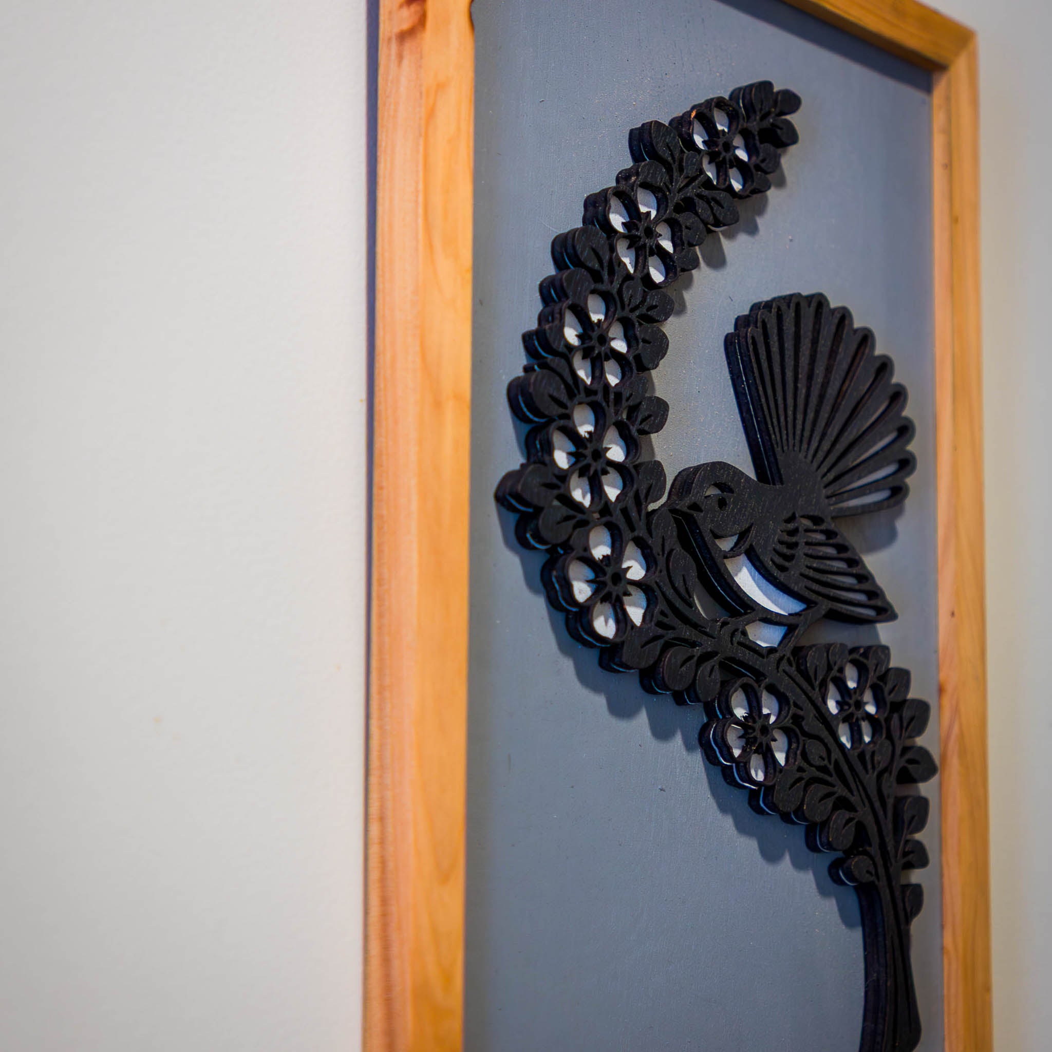 Fantail / Piwakawaka NZ Bird Wall Art, Handmade Timber A4