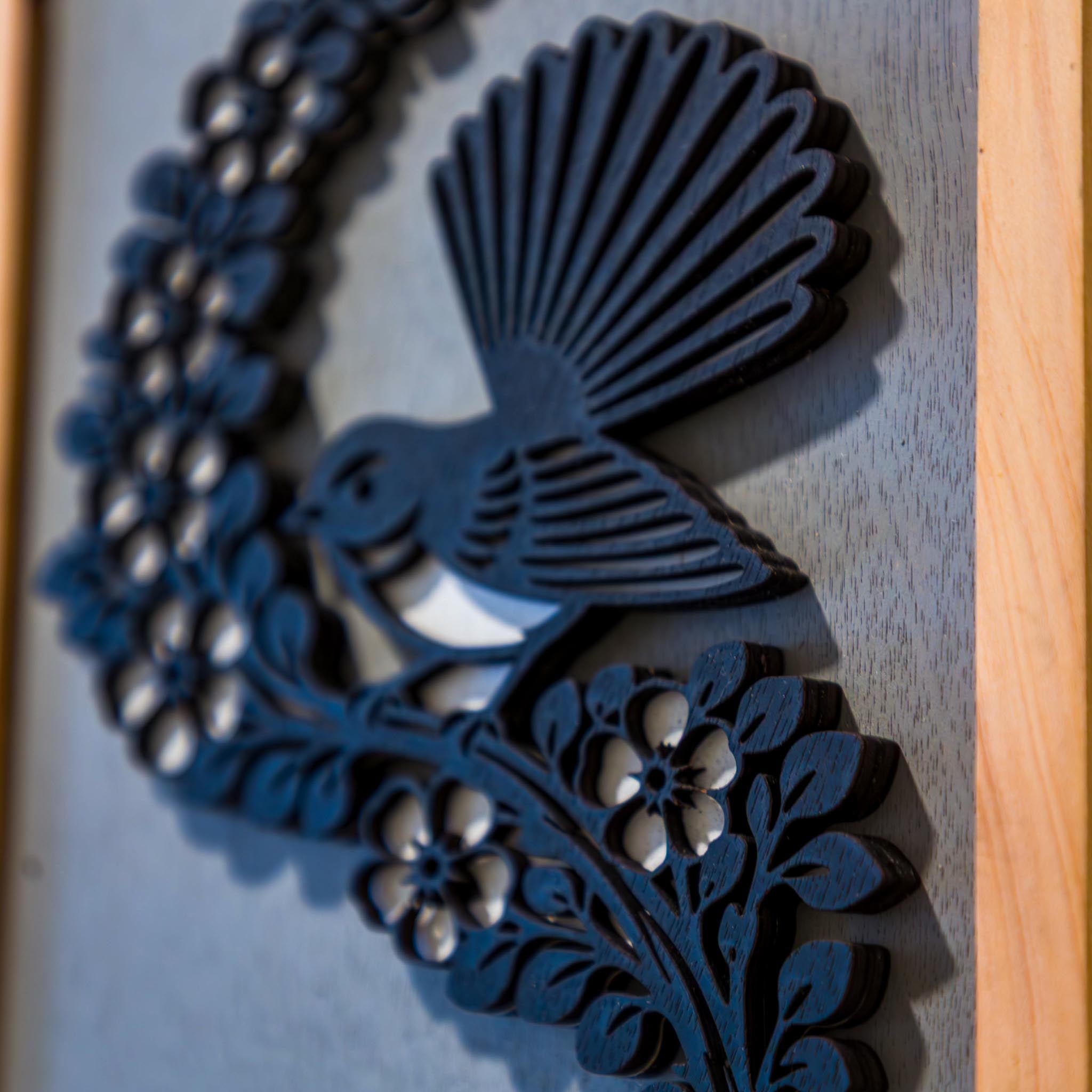 Fantail / Piwakawaka NZ Bird Wall Art, Handmade Timber A4