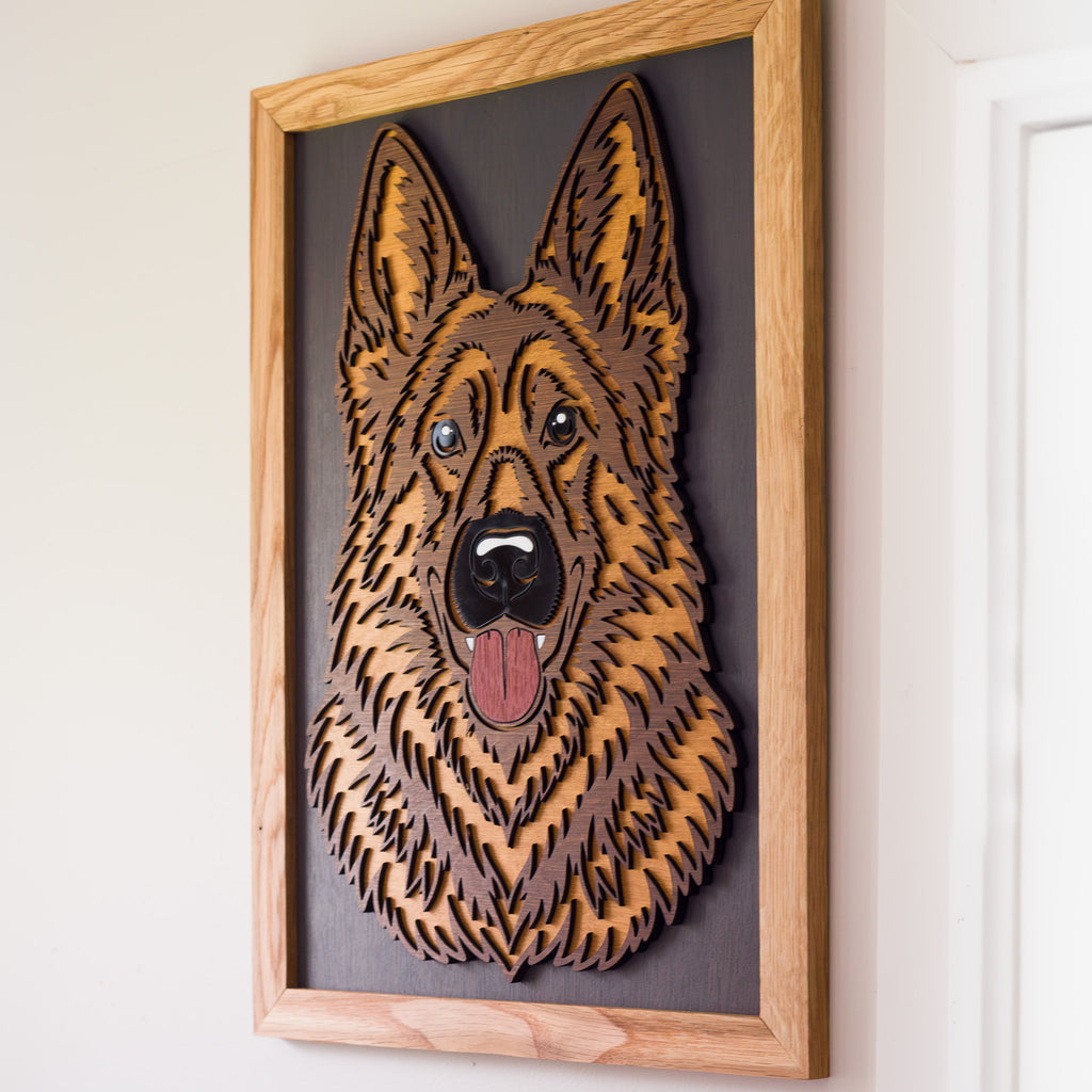 3D German Shepherd Layered Timber Wall Art – A3 Framed | NZ Made