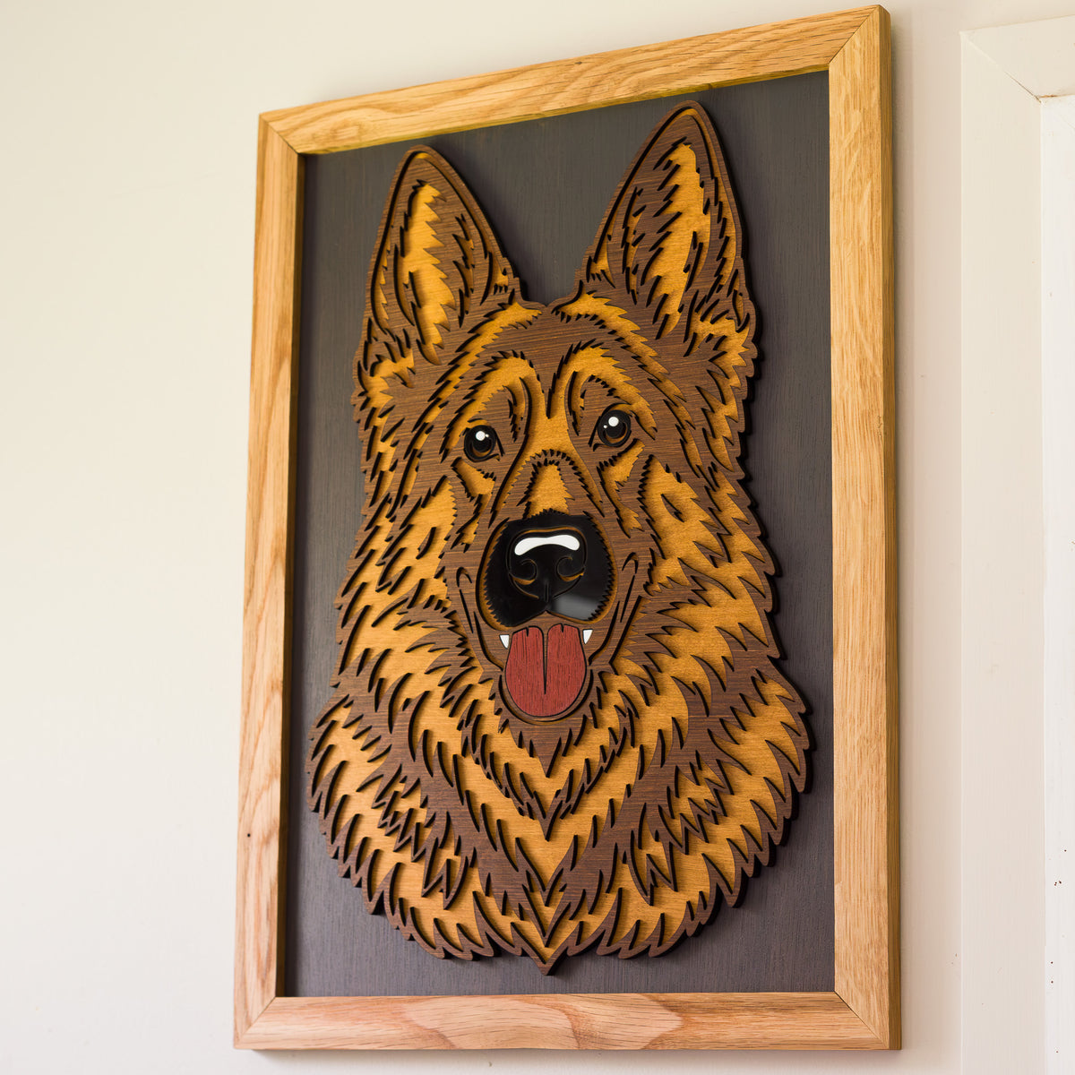 3D German Shepherd Layered Timber Wall Art – A3 Framed | NZ Made