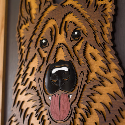 3D German Shepherd Layered Timber Wall Art – A3 Framed | NZ Made