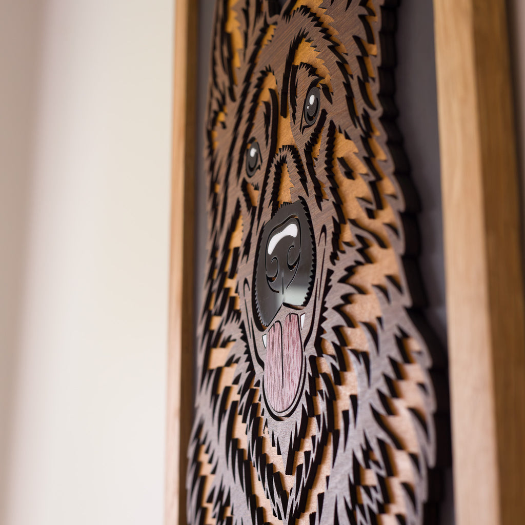 3D German Shepherd Layered Timber Wall Art – A3 Framed | NZ Made