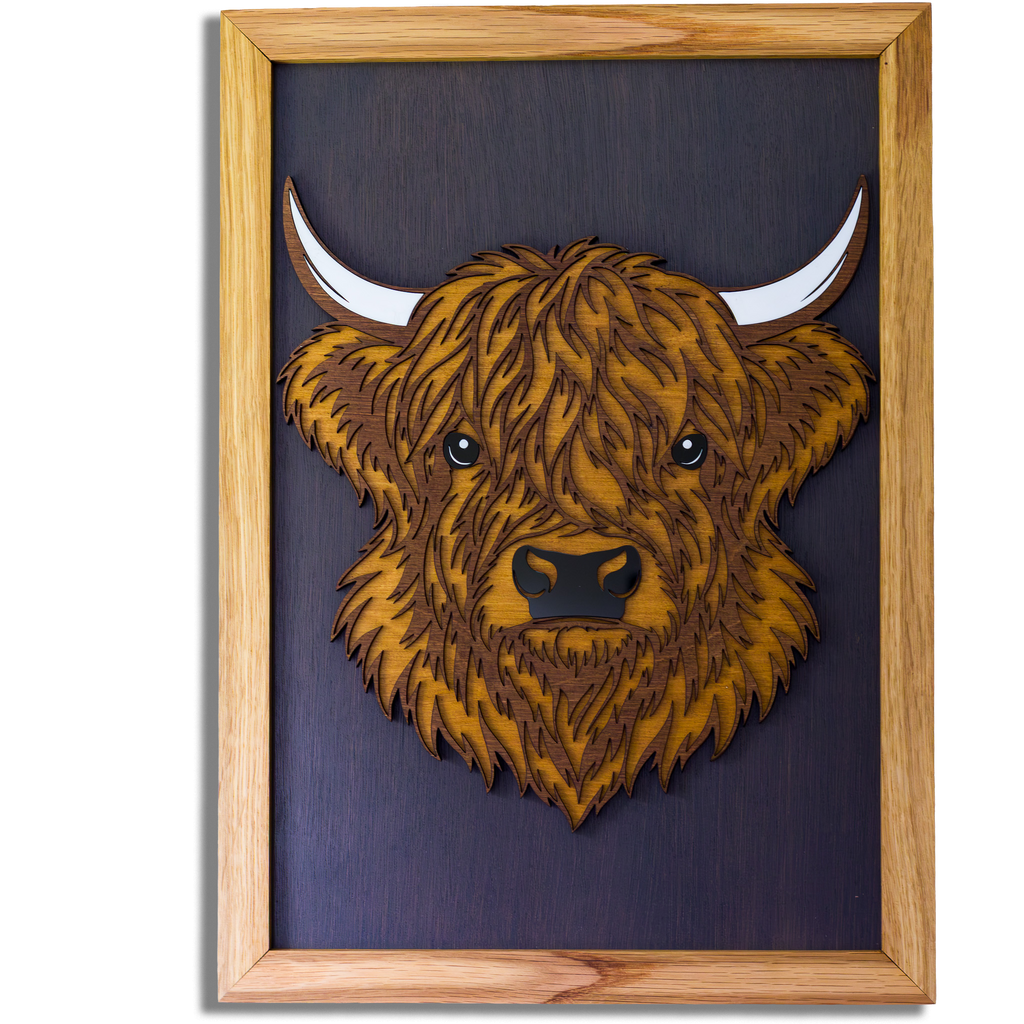 Highland Cow Layered Timber Wall Art – A3