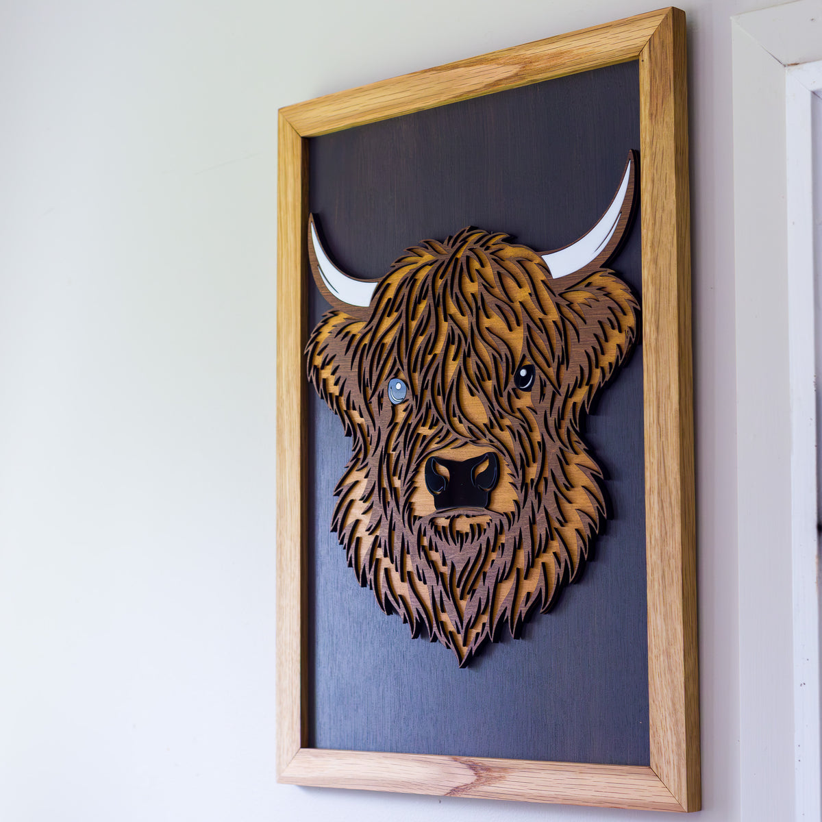3D Highland Cow Layered Timber Wall Art – A3 Framed | NZ Made