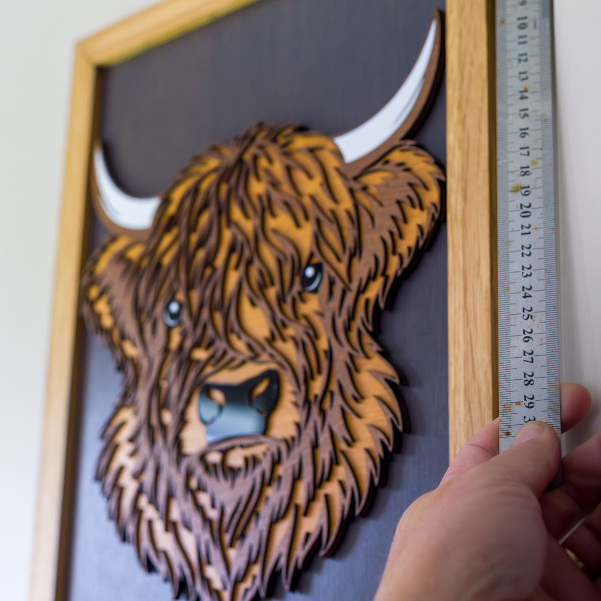 3D Highland Cow Layered Timber Wall Art – A3 Framed | NZ Made