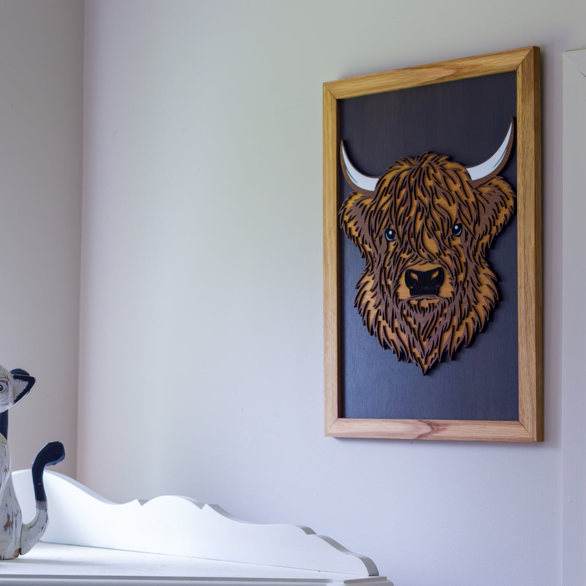 3D Highland Cow Layered Timber Wall Art – A3 Framed | NZ Made