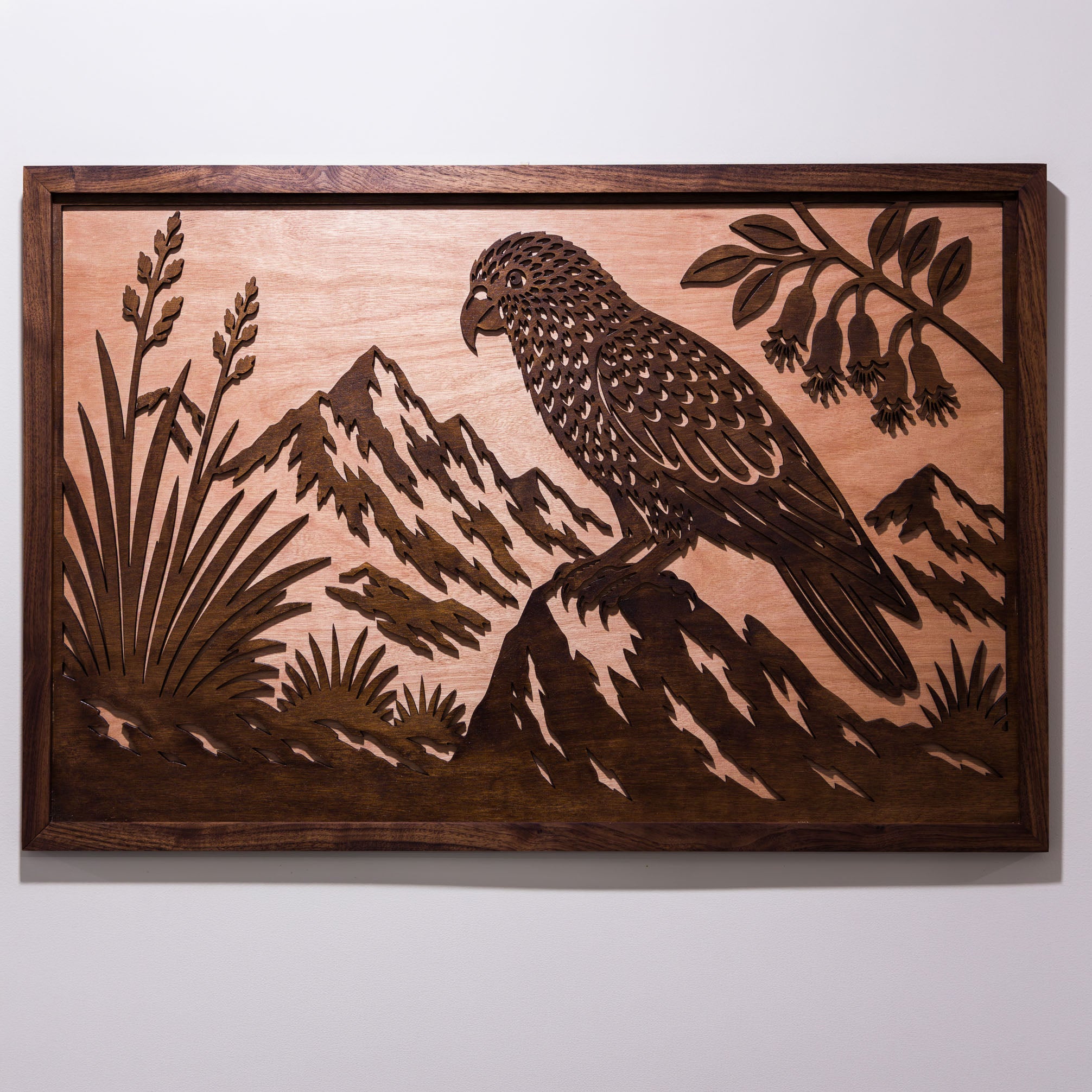 Kea Alpine Landscape – Large Wall Art (750×490mm) | Handmade NZ Timber | furnACE