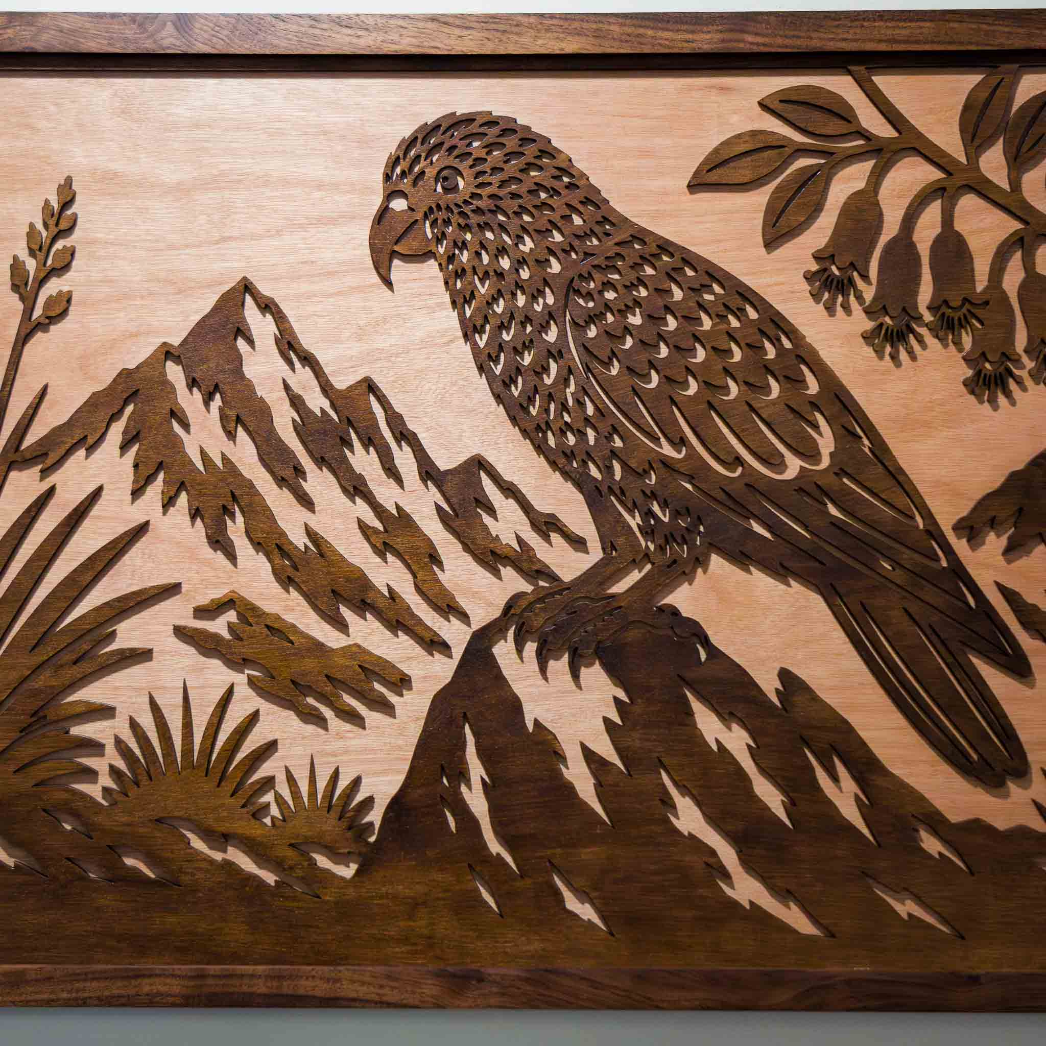 Kea Alpine Landscape – Large Wall Art (750×490mm) | Handmade NZ Timber | furnACE