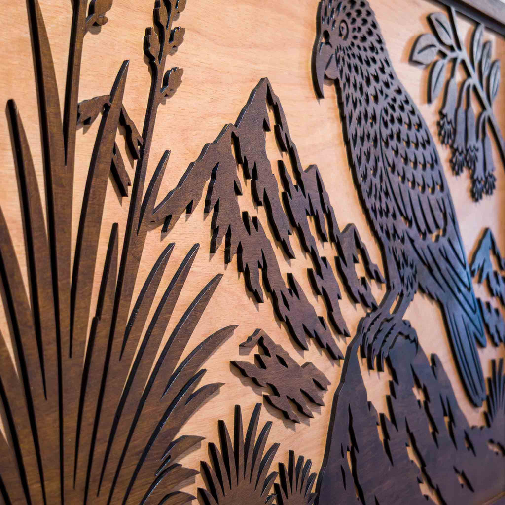 Kea Alpine Landscape – Large Wall Art (750×490mm) | Handmade NZ Timber | furnACE
